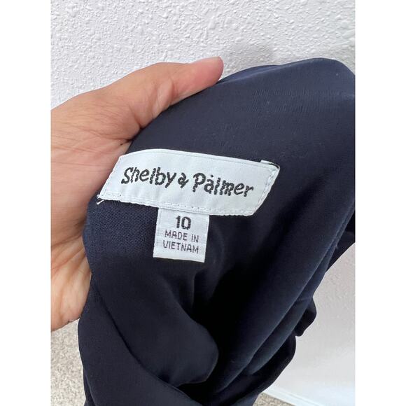 Shelby & Palmer Navy Cocktail Dress Size Asymmetrical Ruffle Hem Sleeveless - Picture 3 of 6